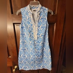 Mud Pie Kate Blue Painterly Lattice Crochet Dress